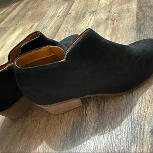 Black, soft material, low healed bootie